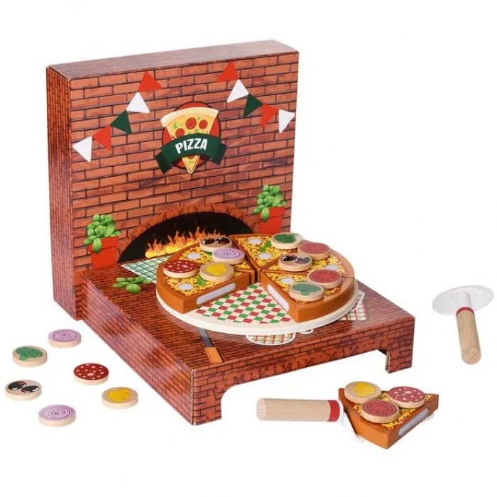 Cuptor Pizza de jucarie din lemn Pizza cu ingrediente 